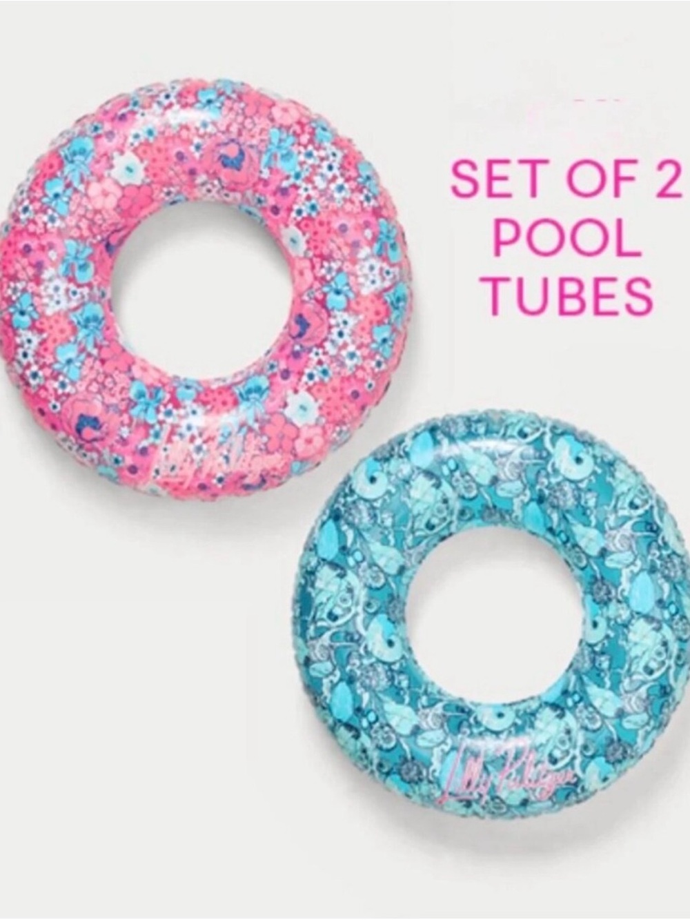Inflatable Pool Tubes - Pink & Blue Floral Set of 2
